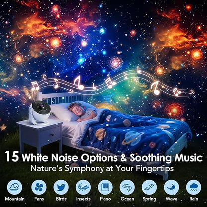 Galaxy Projector for Bedroom【Pro Max】, Upgraded 4K HD Planetarium Projector with 13Film Discs, 15White Noise Machine&Bluetooth Speaker Star Projector,Remote,Room Decor Gifts for Adults Kids