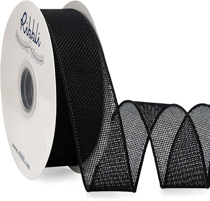 Ribbli Black Burlap Wired Ribbon, 1-1/2” Inch x Continuous 20 Yard, Black Wired Ribbon for Wreaths,Big Bows,Tree Decoration,Outdoor Decoration