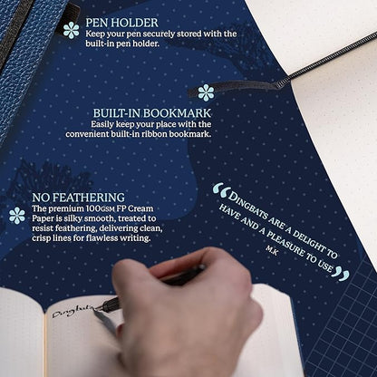 Dingbats Wildlife Dotted Journal A5 - Vegan Leather Hard Cover, Ideal for Work, Travel - Pocket, Elastic Closure, Bookmark