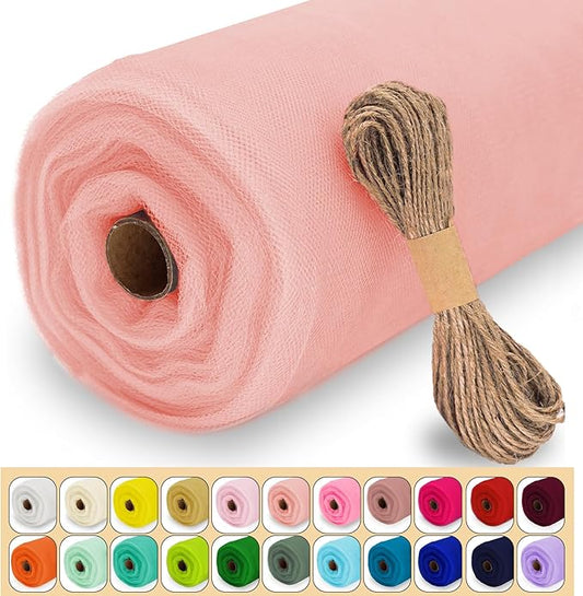 Blush Tulle Fabric Roll, 54" x 40 Yards (120FT) Tulle for Wedding Decoration DIY Tutu Party Backdrop Baby Shower Valentine's Day Table Skirts Gift Wrapping