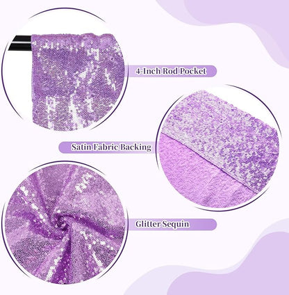 SquarePie Sequin Backdrop Less Transparent Background Sparkly Curtain for Wedding Party 6FT x 8FT Lavender