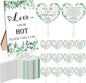 60Pcs Wedding Fan Gifts for Guests Greenery Handheld Fan with 1 Wedding Table Sign, Greenery Wedding Favors Thank You Fans for Guests Hostess Gifts Plastic Handheld Heart Shape Fan Green Leaf Pattern