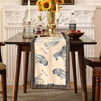 patdrea Designer Elegant Wild Animals Velvet Table Runner, Beige Brown with Zebra Texture Pattern Table Mat, Decoration for Kitchen Dining Coffee Table Cabinet Banquet Thanksgiving,12"*71"