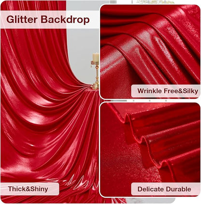 10x10 ft Wrinkle Free Red Sequin Backdrop Curtain for Parties,Thick Not Fall-Off Glitter Backdrop Drapes,2 Panels 5x10ft Shimmer Photo Back Drop Cloth for Wedding Birthday Photography Background