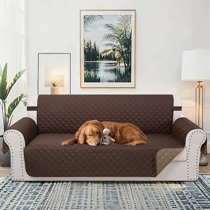 Reversible 4 Seater Sofa Cover 91 Inch Large Couch Cover Furniture Protector(Sofa XX-Large,Chocolate/Taupe)