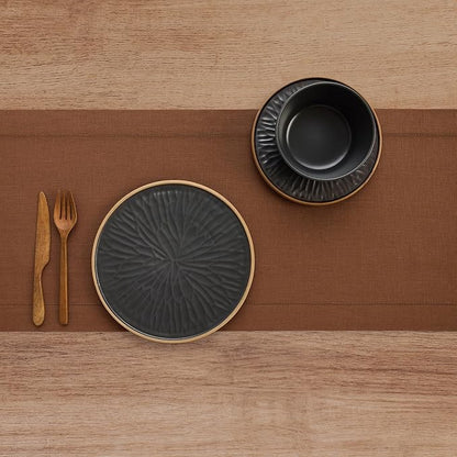 Solino Home Linen Brown Table Runner 120 Inches Long - 100% Pure Linen Hemstitch 14 x 120 Inch Table Runner for Dining, Fall, Autumn, Thanksgiving - Classic Hemstitch