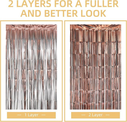 5 Pack Brown Fringe Backdrop 3.2ft x 8.2ft Silver Foil Fringe Curtains Party Tinsel Curtain Backdrop Streamers for Birthday Party Decoration Wedding Christmas Decoration (Brown)