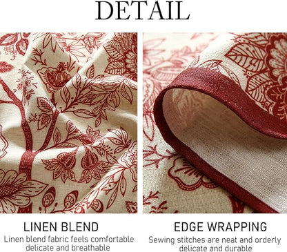 ISAENNE Designer French Linen Round Tablecloth,Red Floral Washable Indoor Table Cloth,Durable Home Decor Tablecloths for Dining Thanksgiving Kitchen Party Christmas,Diameter 67"-Ruyi A