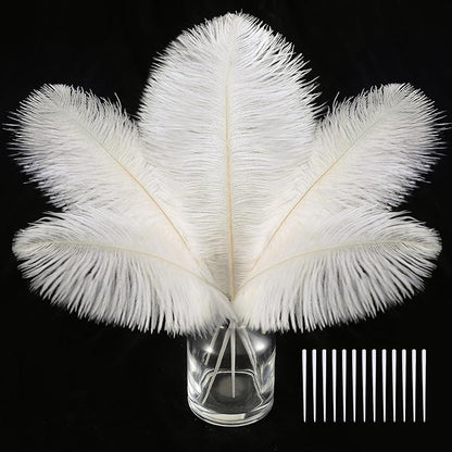 SOGUGOM White Craft Ostrich Feathers - 30PCS 8-10 inch Ostrich Feathers Kit for Centerpieces, Kindergarten Crafts, Dream Catchers and DIY Projects(Off White)