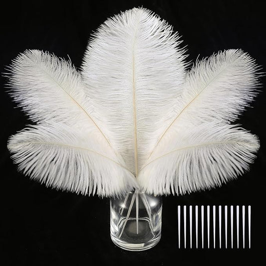 SOGUGOM White Craft Ostrich Feathers - 30PCS 8-10 inch Ostrich Feathers Kit for Centerpieces, Kindergarten Crafts, Dream Catchers and DIY Projects(Off White)