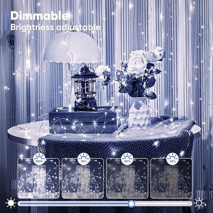 4 Pack 16.4 Ft. Battery Operated Outdoor String Lights with Remote & Timer, LED Cool White Fairy Lights, Waterproof Twinkle Lights for Bedroom, Dorm, Mason Jar, Wedding, Party, Christmas