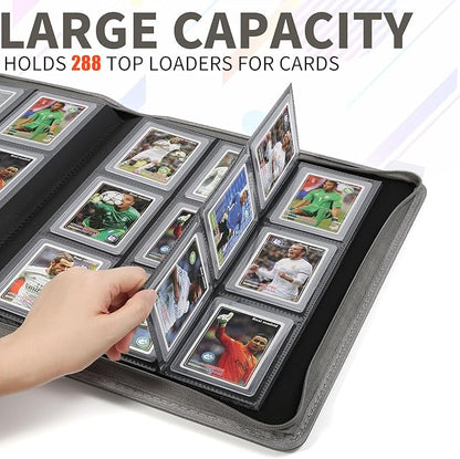 Toploader Binder,Holds 288 Toploaders,9 Pocket Double-Sided Top Loader Binders with Sleeves for 3 x 4'' Toploaders, Card Holder for Trading Cards or Sports Cards (Grey)