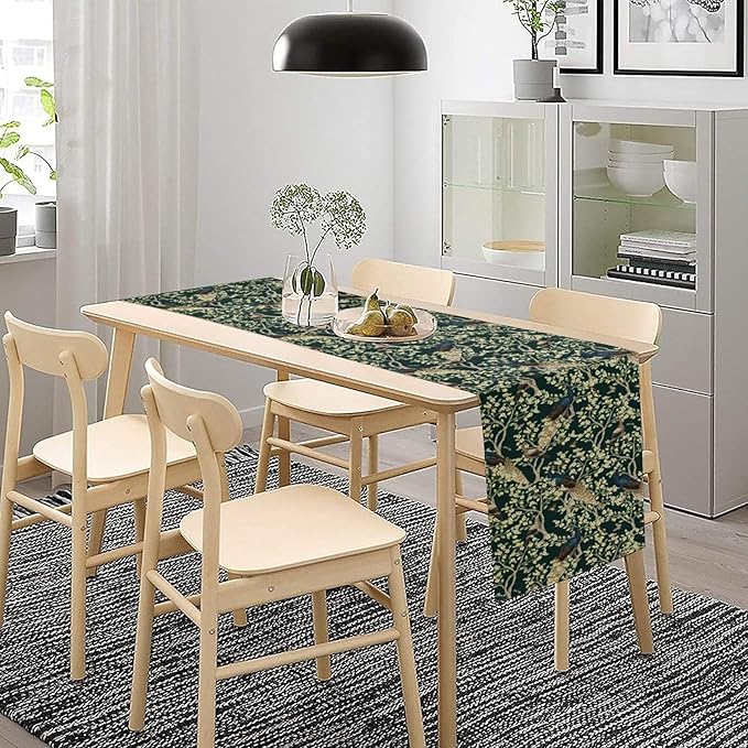 Peacock Table Runner,Retro Floral Plants Peacock Table Runner for Home Kitchen Dining Party Indoor Outdoor Decoration 13x108 Inch