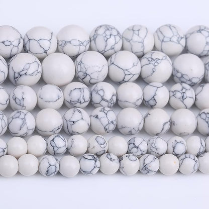 Natural White Turquoise Stone Beads Gemstone Round Crystal Energy Jade Beads Stone Beads for Jewelry Making DIY Bracelet Necklace Jewelry Making 1 Strand 15.5inch 35PCS 10MM