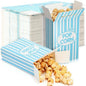 Xinnun 200 Pcs Paper Popcorn Boxes 1 oz Close Top Oil Proof Disposable Popcorn Container 6 x 4 x 2 Inch Stripes Leak Proof Popcorn Boxes for Party Movie Party Theater Night Birthday (Blue)