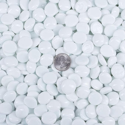 Galashield Flat Glass Marbles for Vases White Glass Gems Beads Pebbles Vase Filler (5 LBS, Approx. 540 PCS)