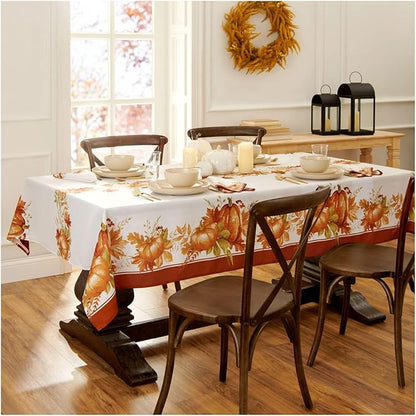 Elrene Home Fashions Autumn Pumpkin Grove Wrinkle Resistant Tablecloth, 60"x144" Rectangle, Multi Color