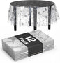 Exquisite Clear Silver Star Tablecloth Plastic 12-Pack Disposable Round Tablecloths 84" Silver Star Table Cloths Round Table Covers Plastic Tablecloth for Party Decorations