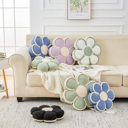 Flower Pillow, Soft Flower Decorative Throw Pillow, Cute Daisy Flower Shaped Seating Floor Cushion Room Décor Plush Pillows for Sofa Couch Bed (17.7 Inch, Sage Green)