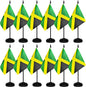 12 Pack Jamaica Desk Flags Set, Jamaican Small Mini Table Office Flags with 12" Solid Black Pole, 8.2 x 5.5 Inches, Home and Office Decoration, Festival Celebrations
