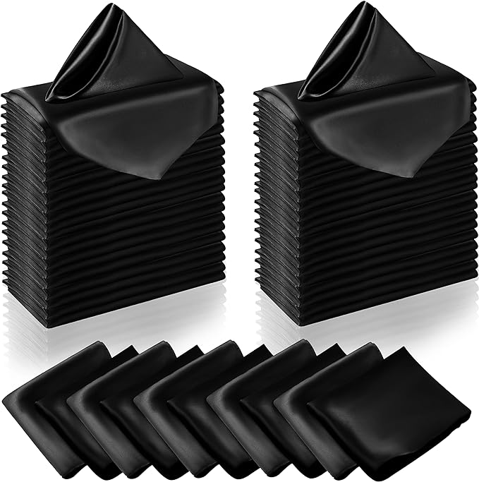 Manyshofu 50 Pieces Black Satin Napkins - 12x12 Inches Cloth Napkins, Square Satin Fabric Napkin Set - Elegant & Smooth Table Napkins for Wedding Dinner Party Lunch Banquet