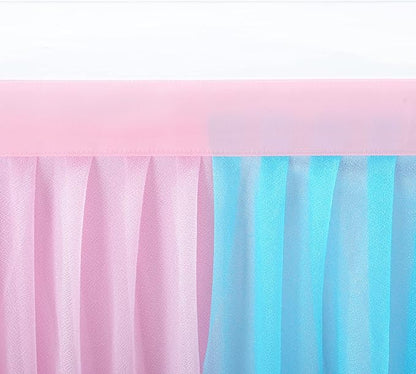 9ft Pink and Blue Gender Reveal Table Skirt for Baby Shower Boy or Girl Tulle Tutu Table Cloths Cover for Birthday Party Wedding Dessert Buffet Banquet Table Decorations