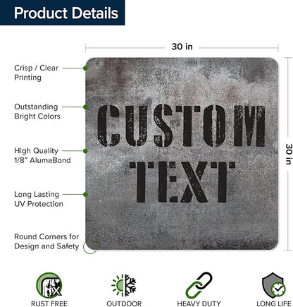 Custom Sign, Custom Street Sign, 11 Font Colors, 13 Font Styles, 4 Hole Options, 22 Sizes, 30x30 Inches, Rust Free DiBound, Fade Resistant, Made in USA by My Sign Center (Grunge Metal)