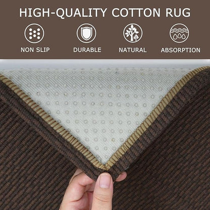 KOZYFLY Washable Runner Rug 2x6 Ft Runners for Hallways Non Slip Kitchen Runners Braided Cotton Entryway Runner Indoor, Carpet for Hallway Kitchen Entryway Bedroom, Dark Coffee/Brown