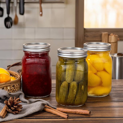 WELLIFE 6 Pcs Wide Mouth Mason Jars 32 OZ,Large Mason Jars for Food Storage, Overnight Oats,Honey,Sauces,Meal Prep,Salad,Yogurt