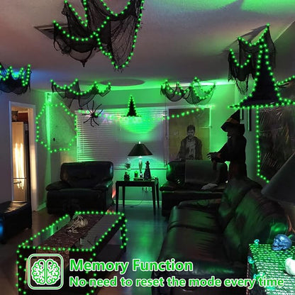 YEGUO 165ft 500 LED Halloween Lights Outdoor Waterproof, 8 Modes Green String Lights Plug in, Green Wire Christmas Lights Indoor with Timer Memory
