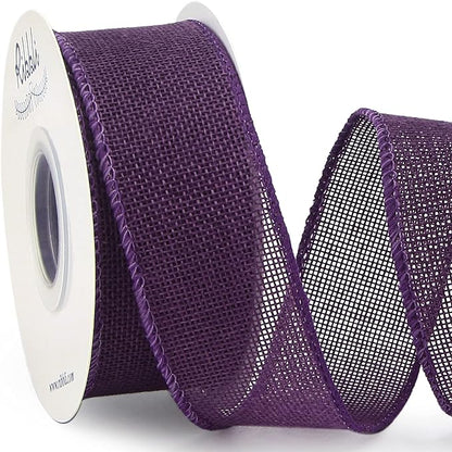 Ribbli Dark Purple Burlap Wired Ribbon,1-1/2 Inch x 10 Yard, Wired Edge Ribbon for Big Bow,Wreath,Tree Decoration,Outdoor Decoration