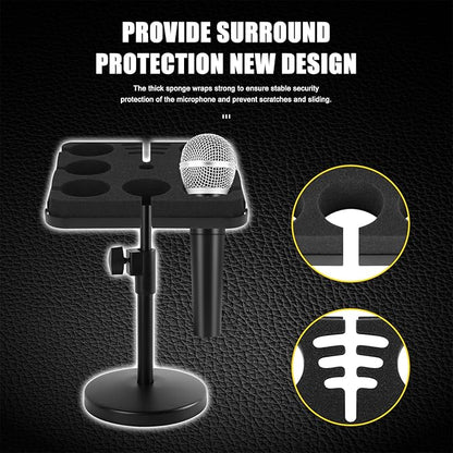 Multi Microphone Holder, Wired and Wireless Mic Holder for Stand, Hold Up to 7 Microphones, Aluminum, Black with stand