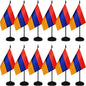 12 Pack Armenia Desk Flags Set, Armenian Small Mini Table Office Flags With 12" Solid Black Pole, Black Base and Spear Top, Miniature Desktop Flag, Home Decoration, Office Decoration, Festival
