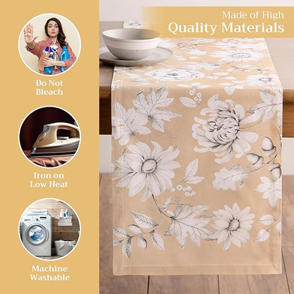 Maison d' Hermine Table Runner 100% Cotton Single Layer Table Runners 108 inches Long for Thanksgiving Christmas Decorations Home Kitchen Dining Party Wedding (Pretty Autumn, 14.5" x 108")