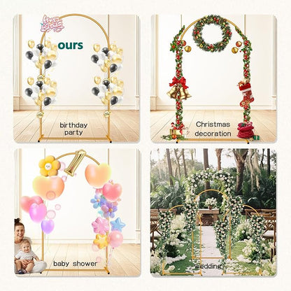 Metal Arch Backdrop Stand Set- Heavy Duty Rust-Proof Wedding Decoration Frame with Crossbar Base - Easy Assembly for Party, Photo Booth, Balloon & Flowers Decor (Gold, 6.6FT)
