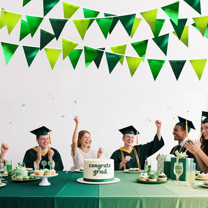 Gradient Green Party Decorations Metallic Fabric Ombre Green Triangle Pennant Banner Flag Bunting for Graduation Birthday Retirement Wedding Bachelorette Spring Summer St Patrick's Day Party Supplies