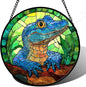 Stained Glass Window Hanging, Blue Alligator Sun Catcher for Window Door Home Decor Green Brown Suncatcher Christmas Mother's Day Birthday Gifts for Women Men Mom and Nana 6.3 in