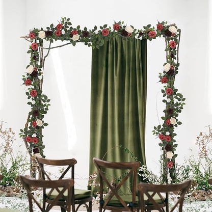 5FT Artificial Rose Flower Burgundy Fake Floral Garland for Wedding Ceremony Backdrop Arch Flowers Table Centerpieces Decorations