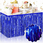 3 Pack 29 x108 Inch Blue Foil Fringe Table Skirts Metallic Banner for Tinsel Streamer Garland Backdrop for Parade Floats Mother's Day, Graduate, Birthday, Wedding Party Decoration