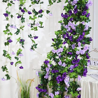 Floweroyal 4 Pack Artificial Flower Garlands 7.9FT Fake Rose Vines Silk Flowers Hanging Rose Ivy for Wedding Arch Party Home Garden Wall Decor (Purple)