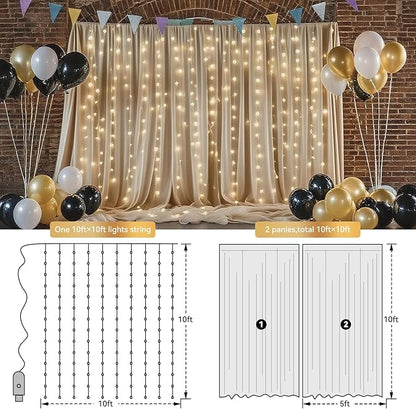 10×10ft Tulle Backdrop Curtains with Lights String - 300LED Fairy Lights Sheer Curtain Backdrop for Weddings Baby Shower and Birthday Party Decorations(8 Panels 5×10ft)
