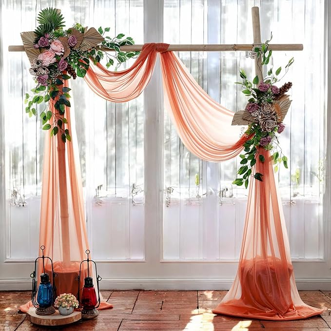 MDS Halloween Chiffon Draping Fabric - 2 Panel, 30" Wide x 75ft Long - Sheer Spooky Arbor & Canopy Drapery for Haunted House Backdrops, Party Ceilings, DIY Costumes & Themed Events - Terracotta