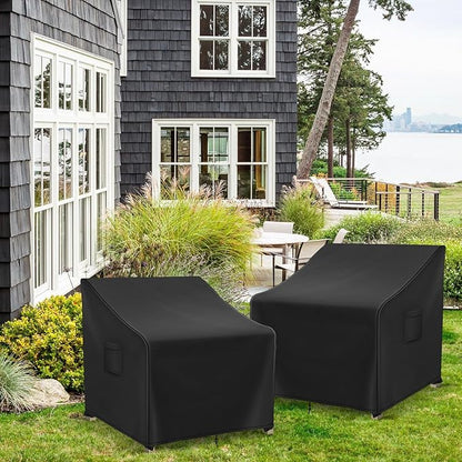 Patio Furniture Covers Waterproof for Chairs, Lawn Outdoor Chair Covers 2 Pack, Patio Chair Covers for Outdoor Furniture Fits up to 26W x 25D x 34H inches, Black