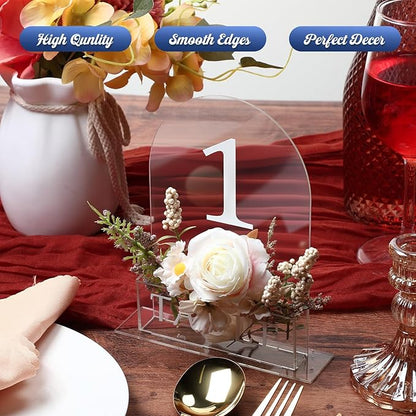 Table Number 1-15 for Wedding Reception Arch Acrylic Wedding Table Number with Flower Trough 5" x 7" Mirrored Rustic Centerpiece for Reception Bridal Shower Party Catering Banquet(Clear)
