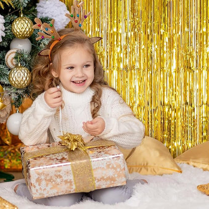 10 Pack Gold Foil Curtain Backdrop 3.2ft x 9.8ft Metallic Tinsel Foil Fringe Curtains Streamer Photo Booth Backdrop for Birthday Party Engagement Bachelorette Party Decorations (Gold)