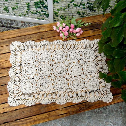 Cotton Handmade Crochet lace Table Runners Rectangular Tablecloth Doilies Doily Table Dresser Scarf Décor,19x27Inch,White