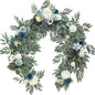 Ling's Moment Flower Garland - 6FT Eucalyptus & Rose - Sweetheart Table Decor for Wedding Reception, Artificial Arch Floral Garland for Mantle, Christmas, Beach Decoration, Dusty Blue & White