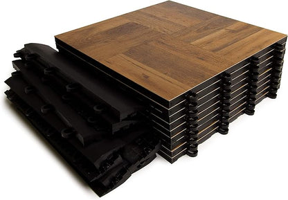 Big Floors 3X3DKOAKFLOOR Interlocking Lightweight Plastic Modular Dance Floor Kit (3' x 3'), Dark Oak, 21 Piece