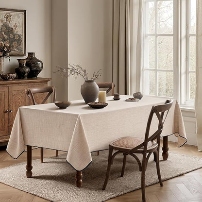 MIULEE Ivory-Black Linen Tablecloth 60x84 Inch Rectangle Table Cloth Waterproof,Stain Resistant & Wrinkle Resistant for Dining Party Wedding