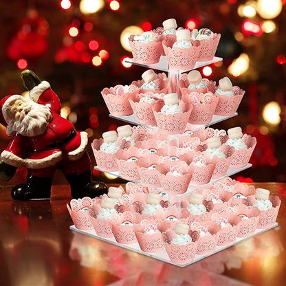 Cupcake Stand, 4 Tier Square Acrylic Cupcake Display Stand Holder, Clear Dessert Pastry Tower for Wedding, Birthday, Theme Party, Baby Shower